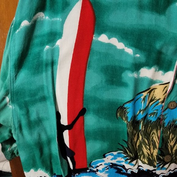 Men's XL Wingo Green Hawaiian Print Short Sleeve Button Down Shirt - Picture 3 of 8